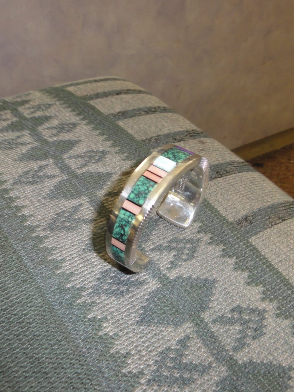 Vintage HC W./Yellowhorse Sterling Silver Turquoise & Pink Opal Inlay Bracelet